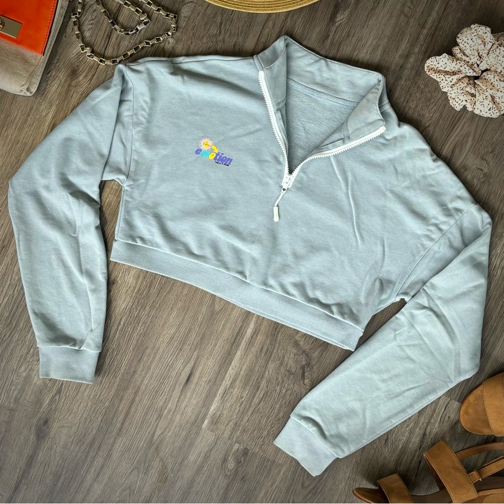 Halara Medium Dusty Blue Cropped Mock Neck Sweater with Zipper